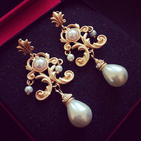 Retro Luxury Baroque Bride Earring For Women Euramerican Palace Vintage Pop Pearl Earrings ► Photo 1/6