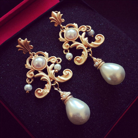Retro Luxury Baroque Bride Earring For Women Euramerican Palace Vintage Pop Pearl Earrings ► Photo 1/6