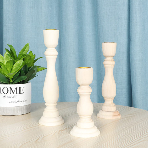 3 Type Size Unfinished Candlesticks Holders Retro Unpainted Wood Classic Craft Candlesticks Holders Home Wedding Decorations ► Photo 1/6
