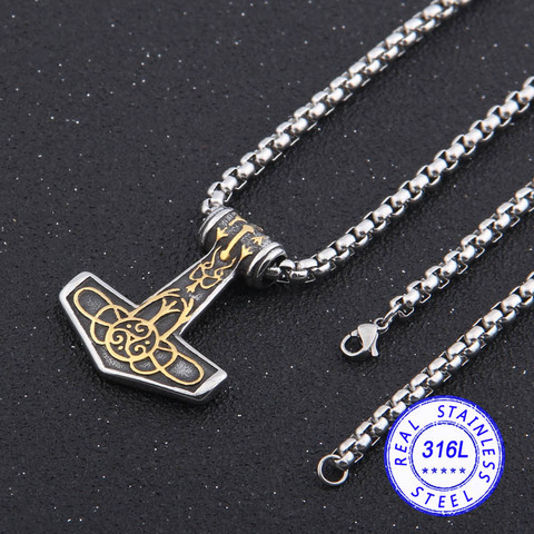 Dropshiping 316 Stainless steel nordic viking thor's hammer Odin raven pendant necklace for man gift ► Photo 1/6