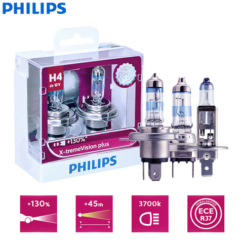 Philips H4 X-treme Vision Car Headlight Bulbs. 12v 55w.