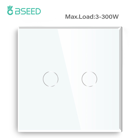 BSEED Touch Screen Light Switches LED Backlight Wall Switches Glass Panel Max.Load 300W 2Gang LED Light Switches ► Photo 1/6