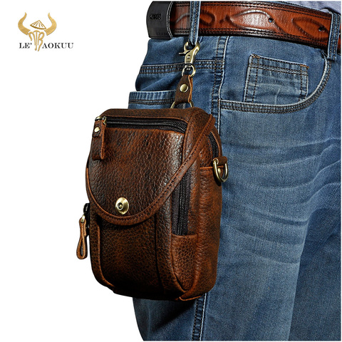 Real Leather Men Design Casual Multifunction Small Messenger Crossbody Bag Fashion Waist Belt Bag Hook Pack 5