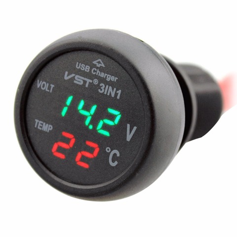 Car 3 in 1 Multifunction Car USB Charger Thermometer Voltmeter Digital Meter Monitor 2.1A USB Charger For Mobile Phone ► Photo 1/5