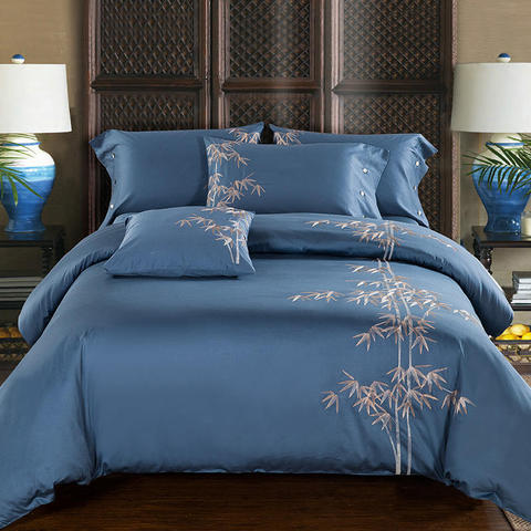 100% Egypt Cotton Embroidery Luxury Bedding set flat/fited sheet King Queen size Bed set Duvet cover Bedsheet Pillowcases embroi ► Photo 1/6
