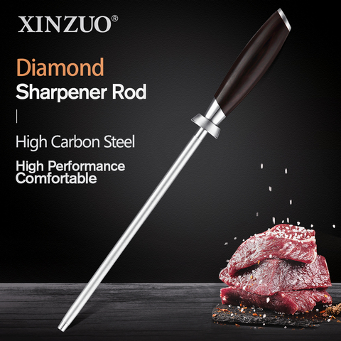 XINZUO Diamond Sharpener Rod Kitchen Knife Accessories High Carbon Stainless Steel Comfortable Nature Ebony Wood ► Photo 1/5