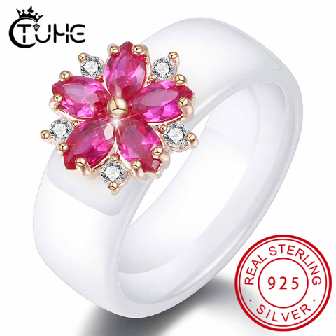 Shiny Big Red Stone Women Ring Red Crystal Flower Statement Rings For Women Healthy Ceramic Rings Jewelry Gift For Gifts ► Photo 1/6