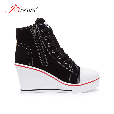 Wedge Canvas Shoes Woman Platform Vulcanized Shoes Hidden Heel Height Increasing Casual Shoes Female High Help  Side Zipper ► Photo 1/5