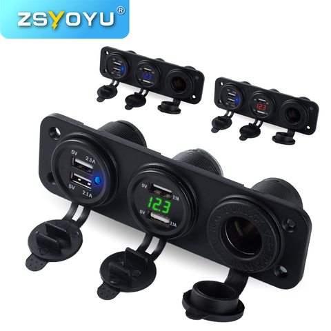 4 USB Ports Car Charger Adapter Panel Mount Socket Voltmeter 12V USB Dual Car Cigarette Lighter Socket Charger USB Port For Car ► Photo 1/6