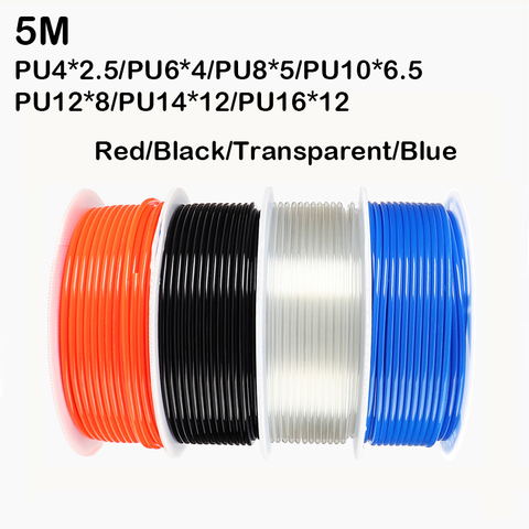 5M pneumatic hose pu pipe 4 * 2.5 mm 6 * 4 mm 8 * 5 mm 10 * 6.5 mm 12 * 8 14 * 10 mm 16 * 12 mm air tube compressor hose ► Photo 1/6