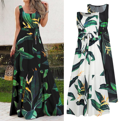 Celmia Bohemian Summer Dress Women Sundress Sleeveless Vintage Floral Print Casual Loose Ruffles Party Robe Belted Vestidos 5XL ► Photo 1/6