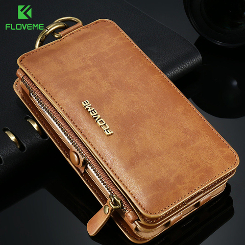 FLOVEME Leather Wallet Case For iPhone 12/12 Pro Max/12 Mini 11/11 Pro XR X XS Max 8 7 6 6S Plus 5S Case Retro Protective Cover ► Photo 1/6