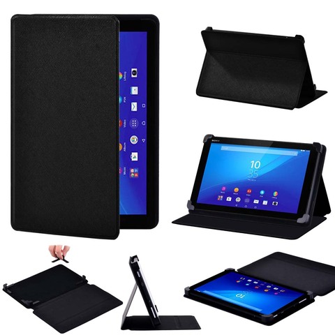Tablet Case for Sony Xperia Z3 8 Inch/Z4 10.1 Inch Leather Smart Stand Pure Black Cover Case + Free Stylus ► Photo 1/6