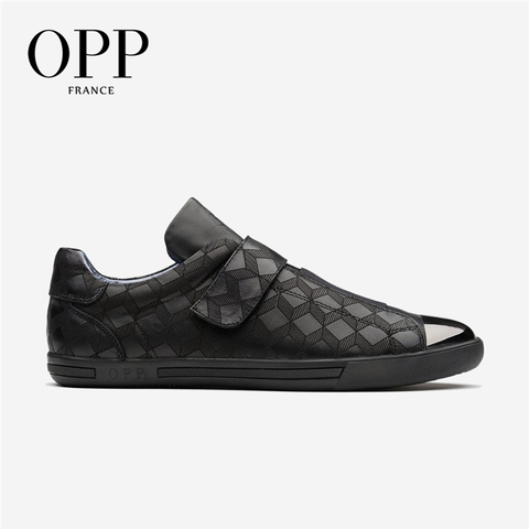 OPP Hook&Loop Flats Casual Shoes Men Shoes Punk Hip Hop Loafers For Men Metal Rivet Shoes Cow Leather Loafers Footwear For Men ► Photo 1/6