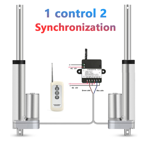 1 control 2 linear actuator + RF remote controller 12V linear actuator DC electric actuator metal gear motor synchronous control ► Photo 1/6