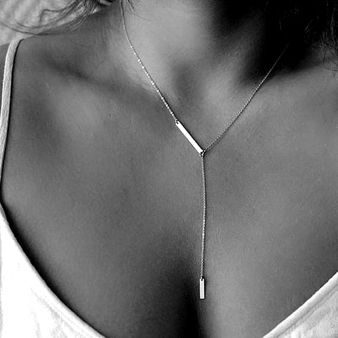 2017 925 sterling silver high quality name silver bar lariat long silver chain women necklace 925 ► Photo 1/4