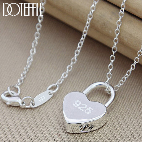 DOTEFFIL 925 Sterling Silver Square/Heart Lock Pendant Necklace With Original Logo 18 inch Chain For Women Wedding Engagement ► Photo 1/6