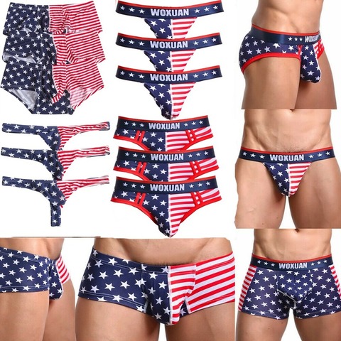 3 Piece Sexy Mens Briefs Jockstrap Slips Hombre Underwear American Flag Stripe Printed Thong G-String Gay Panties Boxershorts ► Photo 1/6