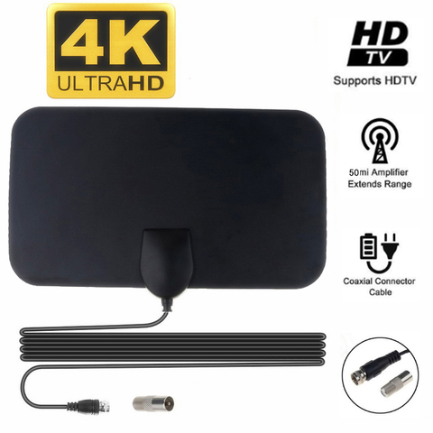 Kebidumei 4K 25DB High Gain HD TV DTV Box Digital TV Antenna EU Plug 50 Miles Booster Active Indoor Aerial HD Flat Design ► Photo 1/6