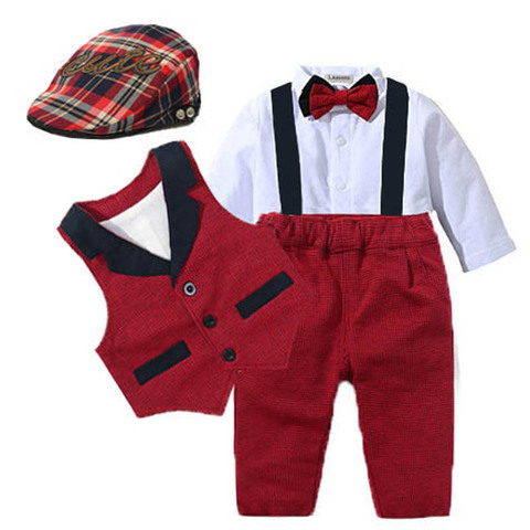 Baby Suits Newborn Boy Clothes Vest + Romper + Hat Formal Clothing Outfit Party Bow Tie Children Birthday Dress New Born 0- 24 M ► Photo 1/6