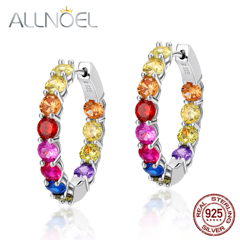 ALLNOEL 925 Sterling Silver Colored Zircon Earrings For Women Diamond Hoop Earrings Colored Zircon Real Gold Party Fine Lewelry ► Photo 1/6