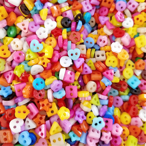 100PCS 6mm Plastic Heart Round Star Flower Square Mixed Mini Buttons Sewing 2 Holes Tiny Doll Clothes Button For Scrapbooking ► Photo 1/3