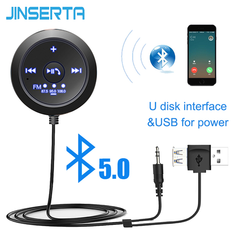 JINSERTA Car Bluetooth FM Transmitter AUX Automobile Hands-free Audio Receiver Car Kit A2DP Music Player ► Photo 1/6