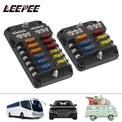 Plastic Cover 6 Ways 12 Ways Blade Fuse Block 12V 32V Fuse Box Holder M5 Stud With LED Indicator Light For Auto Car Boat Marine ► Photo 1/6