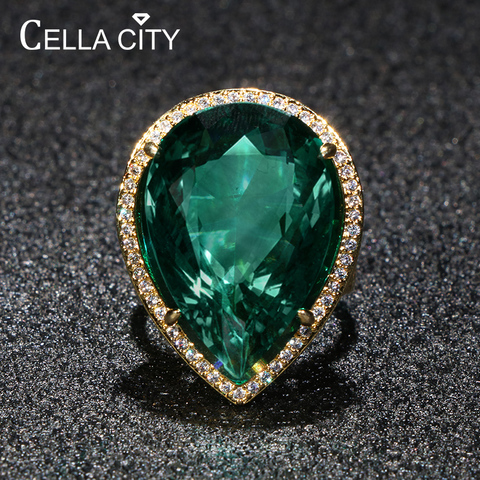 Cellacity Luxury Design Silver 925 Jewelry Gemstones Ring for Women Large Water Drop Shaped Emerald Party Banquet Female Gift ► Photo 1/6