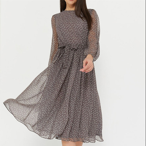 Shyloli Elegant Dot Print Long Sleeve Women Dresses 2022 New Boho Casual O-neck Chiffon A-line Dress Vintage Party Vestidos ► Photo 1/6