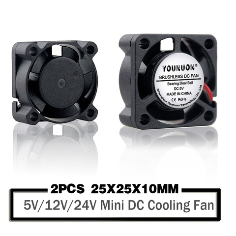 2 Pieces Dual Ball Bearing 25x25x10mm 25mm Cooling Fan 5V/12V/24V Graphics Card Cooling Fan M.2 SSD Fans ► Photo 1/6