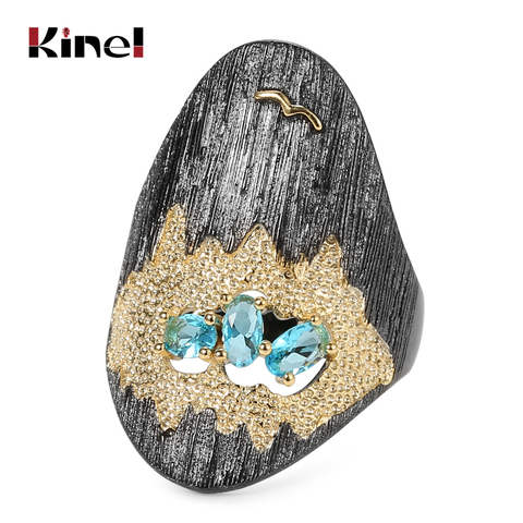 Kinel Vintage Bridal Wedding Ring Punk Gun Black Mosaic Blue Zircon Seagull Sea Rock engagement Ring For Women Drop Shipping ► Photo 1/6