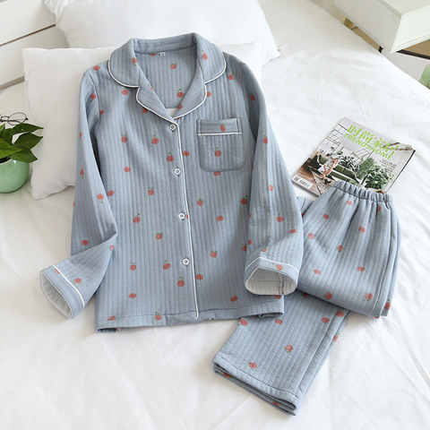 Japanese new style autumn and winter long-sleeved trousers, pure cotton air cotton, warm ladies pajamas, home service sleepwear ► Photo 1/6