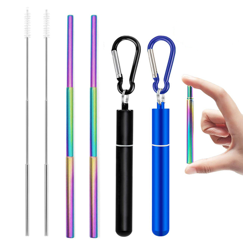 Telescopic Metal Drinking Straw Collapsible Reusable Straw Portable Stainless Steel Straw with Case and Brush for Travel Outdoor ► Photo 1/6