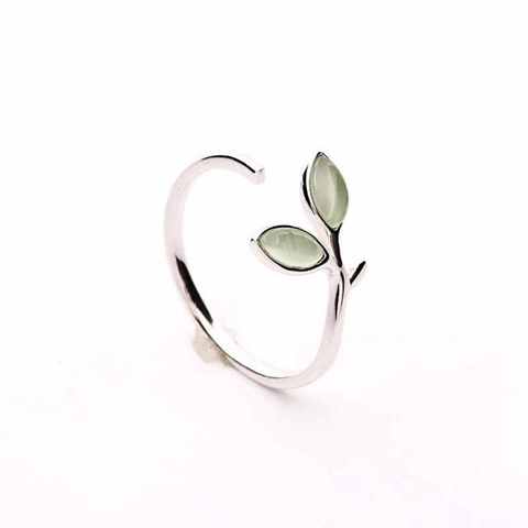 Hot Sale Korean Green Opal Leaf Leaves 925 Sterling Silver Open Rings for Women Girls Ladys Fashion Jewelry Gift YRI135 ► Photo 1/6