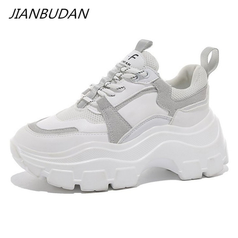 JIANBUDAN Sneakers Women Spring women's sneakers Height Increasing white black autumn Chunky Shoes Breathable Leisure Shoes ► Photo 1/6