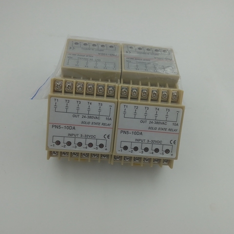 PN5-10DA 5 Groups Din Rail SSR Quintuplicate Five Input 3~32VDC Output 24~380VAC Single Phase DC Solid State Relay ► Photo 1/5