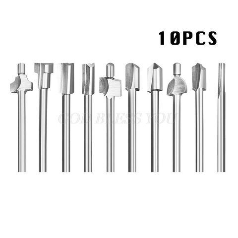 HSS Router Bits Wood Cutter Milling Fits Dremel Rotary Tool Set 10pcs 1/8