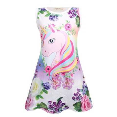 2022 Girls Dress Summer Unicorn Butterfly Cartoon Princess Dress Dresses For Girls Sleeveless Floral Children Clothes Kids Party ► Photo 1/6