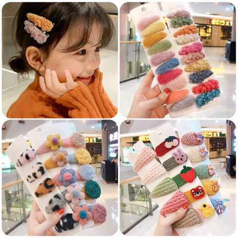 5/10Pcs/set Winter Girls Cute Cartoon Cashmere Faux Fur Soft Hairpins Sweet Children Hair Clips Barrettes Kid Hair Accessories ► Photo 1/6