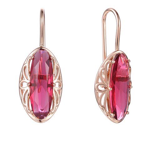 FJ Women Oval Red Stone 585 Rose Gold Color Fish Hook Style Drop Earrings ► Photo 1/3