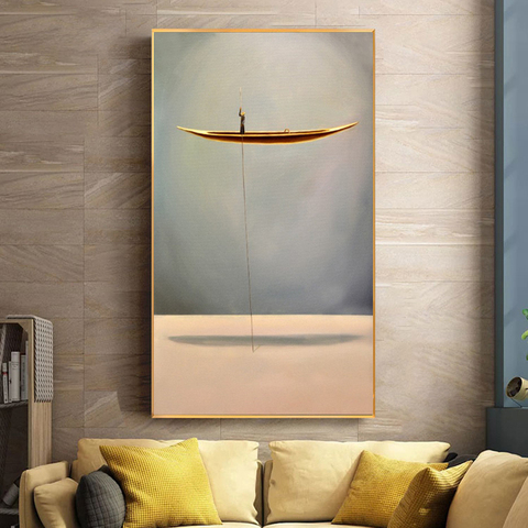 Golden Boat Abstract Creative Lonely Thinker Canvas Painting Posters and Prints Wall Art Pictures For Living Room Cuadros Decor ► Photo 1/6