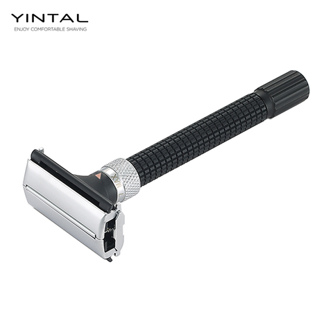 YINTAL Adjustable Butterfly Open Double Edge Safety Razor Black Silver Color Matching Fashion Design Shaver ► Photo 1/6