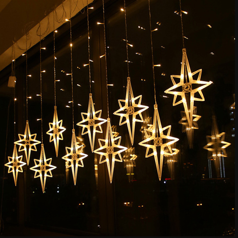 LED North Star Curtain Light 3.5M 220V EU Christmas Garland String Fairy Lights Outdoor For Window Wedding Party christmas decor ► Photo 1/6