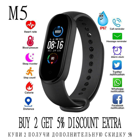 M5 Fitness Smart Watch Band Activity Tracker Heart Rate Blood Pressure Sport Smartwatch Play Music Bracelet Band for IOS TSLM1 ► Photo 1/6