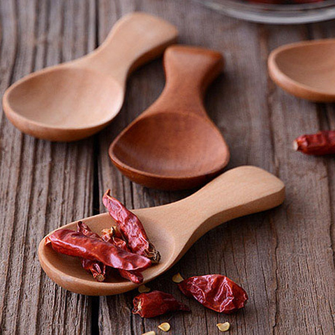 4pcs Mini Wooden Spoon Small Kitchen Spoon Condiments Scoop Sugar Spice Spoon Short Handle Wood Tea Coffee Scoop Wooden Utensils ► Photo 1/6