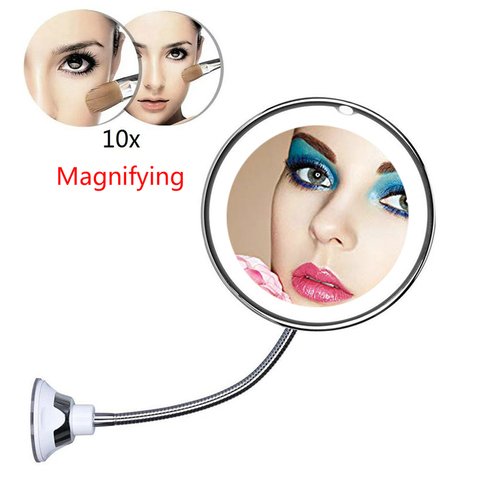 360 degree Flexible glow Makeup Mirror Lamp 10x Magnifying vanity Shaving Mirror with LED light bathroom bedroom lamp night lamp ► Photo 1/1
