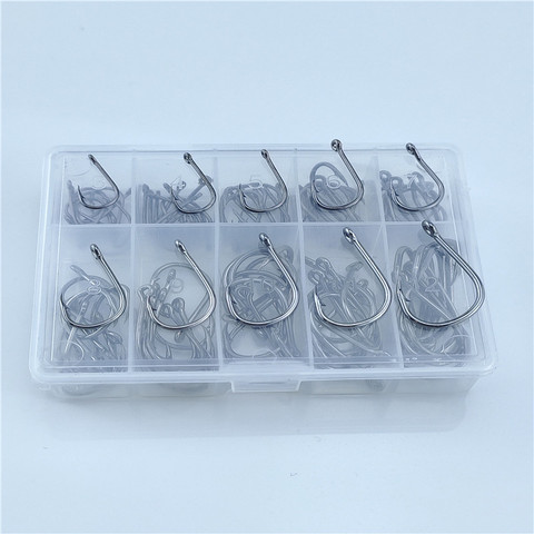 100pcs/box Fish Hook Barbed 3#-12# 10 Series in Fly Fishing Hook Worm Pond Fishing Bait Holder High Carbon Steel Have Hook Hole ► Photo 1/6