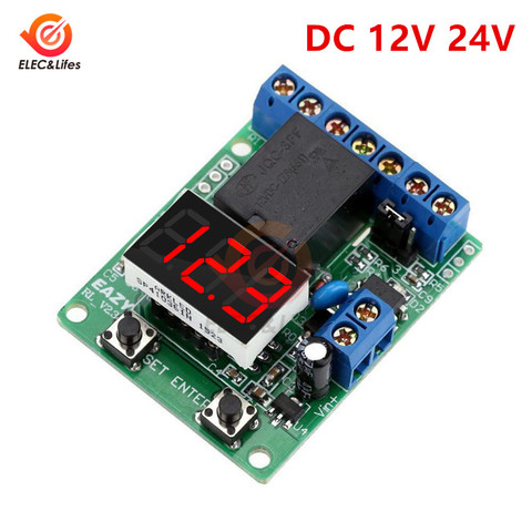 DC 12V 24V Digital Voltage Control Relay Module Relay Switch Control Board Module LED Voltmeter Charging Discharge Monitor ► Photo 1/6