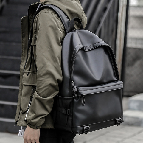 New Fashion Men's Leather Backpack Teen Black School Bag Boy College School Bag Laptop Backpack School Wind Leisure Bag ► Photo 1/6